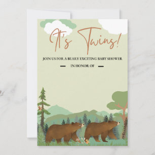 Invitation au Baby shower Twin Woodland