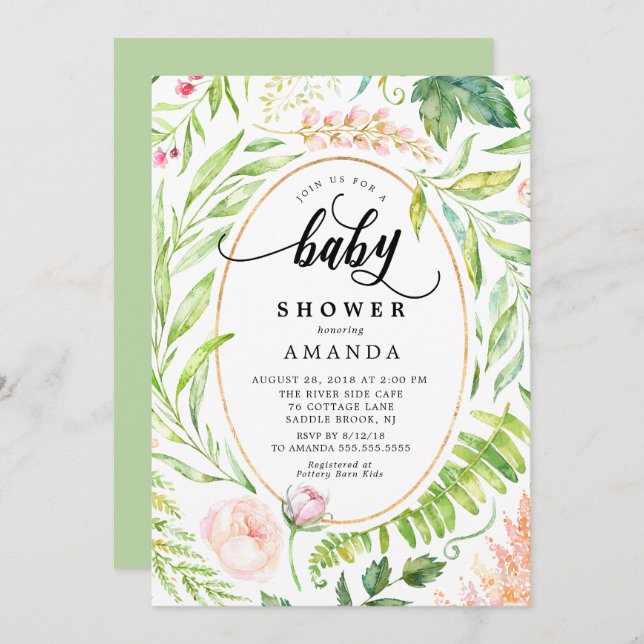 Invitation au Baby shower végétal (Devant / Derrière)