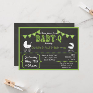 Invitation au Baby shower vert Baby-Q Chalkboard