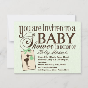 Invitation au Baby shower vert cigogne sophistiqué
