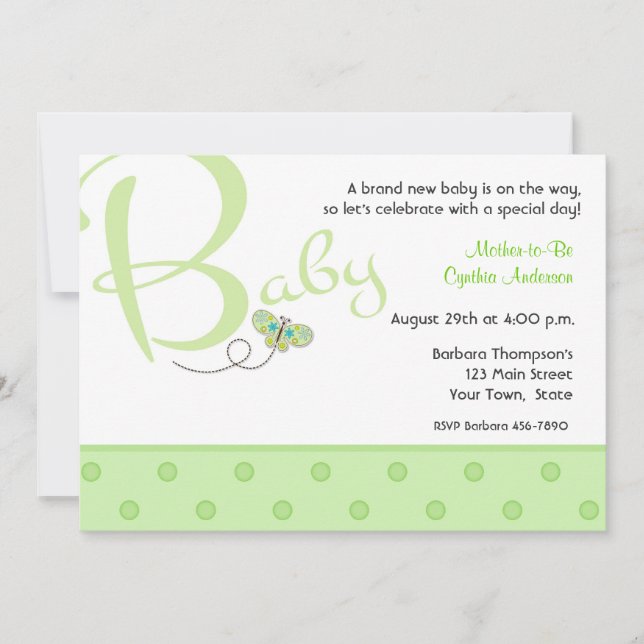 Invitation au Baby shower vert pour bébé Texte (Devant)