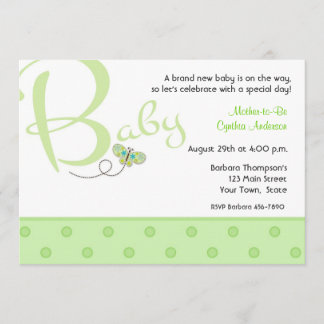 Invitation au Baby shower vert pour bébé Texte