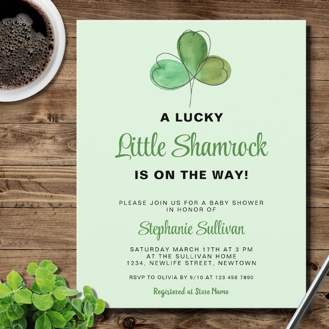 Invitation au Baby shower vert Shamrock chanceux (Créateur téléchargé)