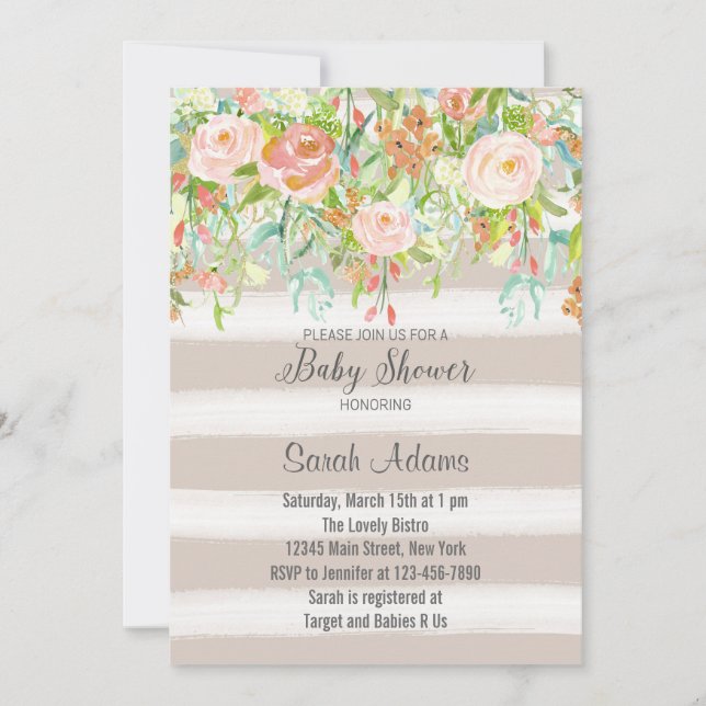 Invitation au Baby shower Vintage de rose Roses (Devant)