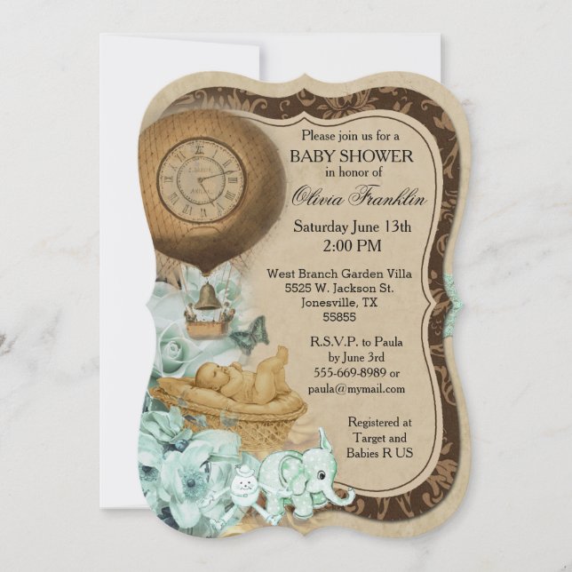 Invitation au Baby shower Vintage de supports (Devant)