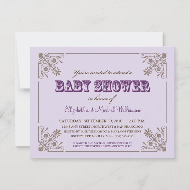 Invitation au Baby shower Vintage Lavender (Devant)