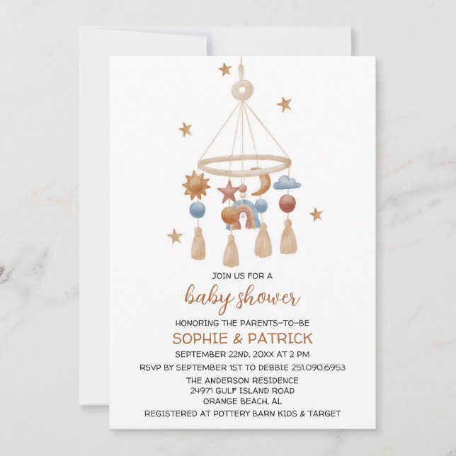 Invitation au Baby shower Vintage neutre pour les  (Devant)