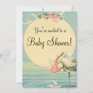 Invitation au Baby shower vintage Stork