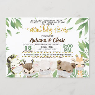 Invitation au Baby shower virtuel animal masqué