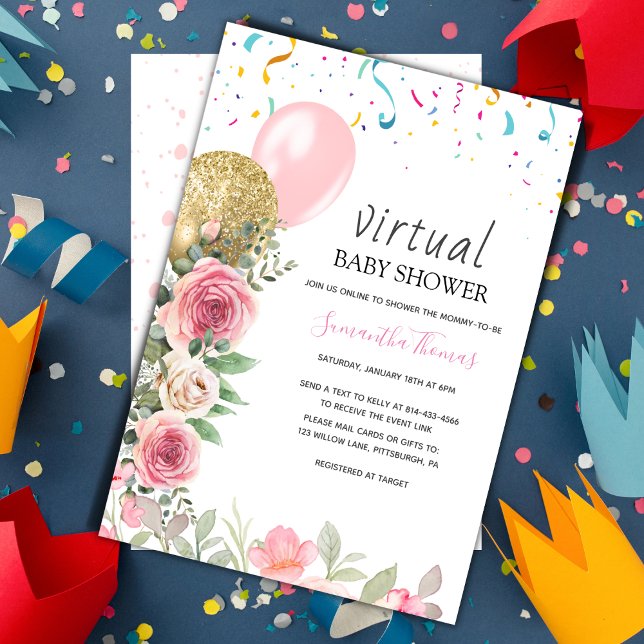 Invitation au baby shower virtuel floral (Créateur téléchargé)