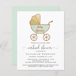 Invitation au Baby shower virtuel vert de la Monna