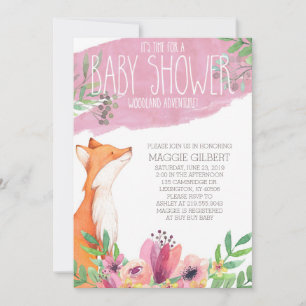 Invitation au Baby shower Watercolor Woodland Fox