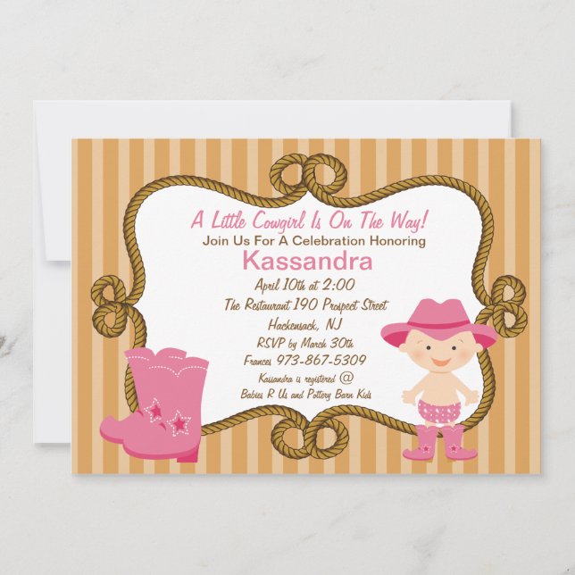 Invitation au Baby shower Western Little Cowgirl (Devant)