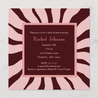 Invitation au Baby shower Zèbre rose et Brown