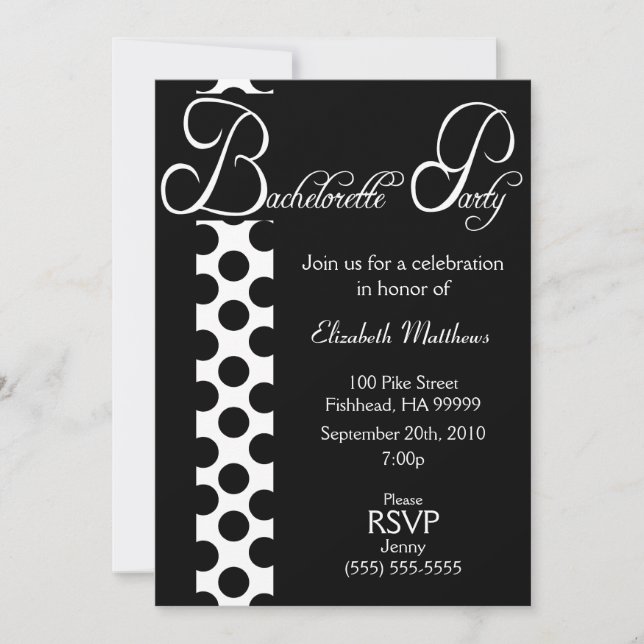 Invitation au Bachelorette Party Dots noirs et bla (Devant)