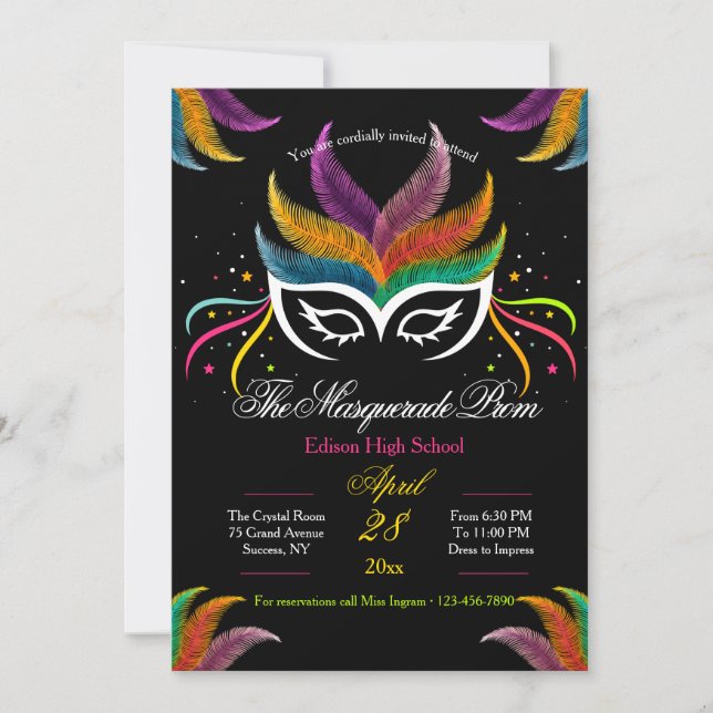 Invitation au Bal de Promo Masque à Plumes Mascara (Devant)