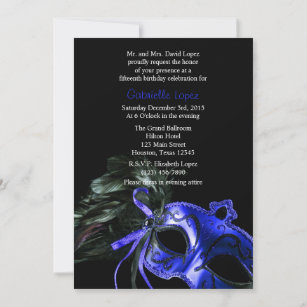 Invitation au bal Mascarade bleue de Quinceanera