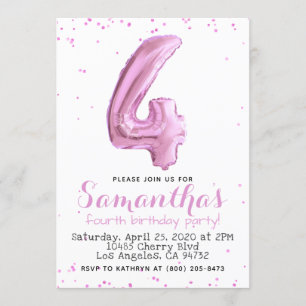 Invitation au ballons rose Pastel pour le 4e anniv