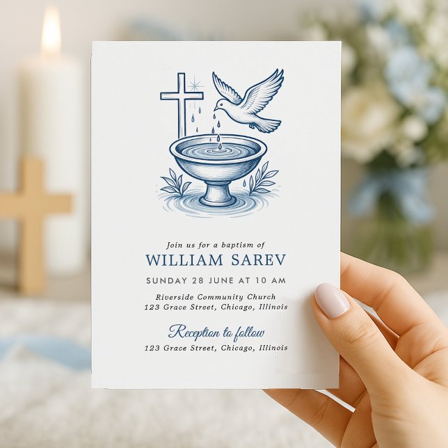 Invitation au baptême avec la colombe et la concep (Simple and elegant baptism invitation with dove and cross, perfect for your event.)