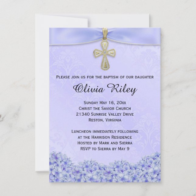 Invitation au baptême baptême de filles violettes (Devant)