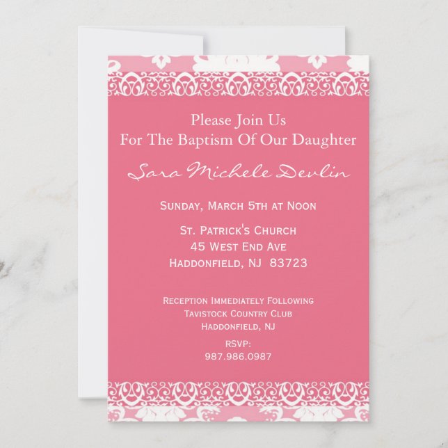 Invitation au baptême/baptême pour une fille (Devant)