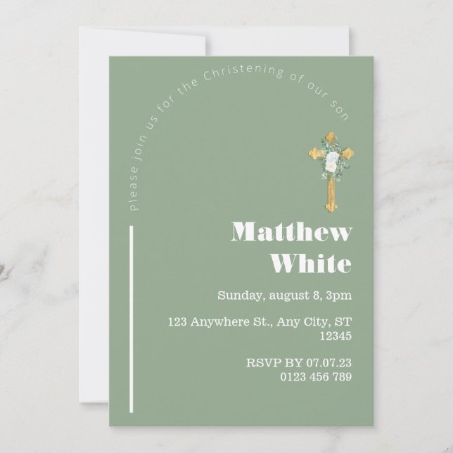 Invitation au baptême croisé élégant | Minimal mod (Devant)