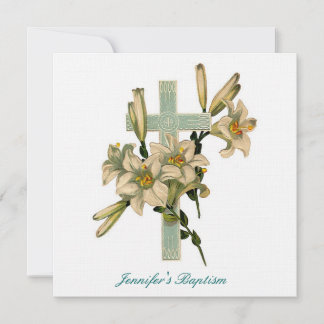Invitation au baptême croisé floral