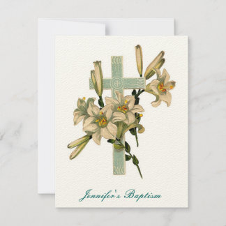 Invitation au baptême croisé floral