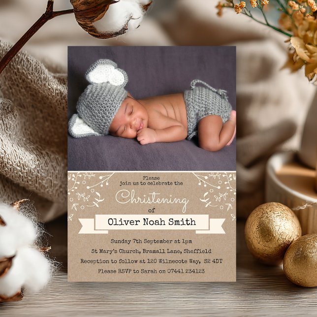 Invitation au baptême de bébé (Sweet beginnings 💙 Celebrate your little one’s christening with this charming rustic invite.)