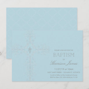 Invitation au baptême de bébé avec croix, initiale