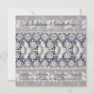 Invitation au baptême de broderie ancienne (fille)