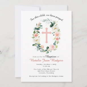 Invitation au baptême de germe rose