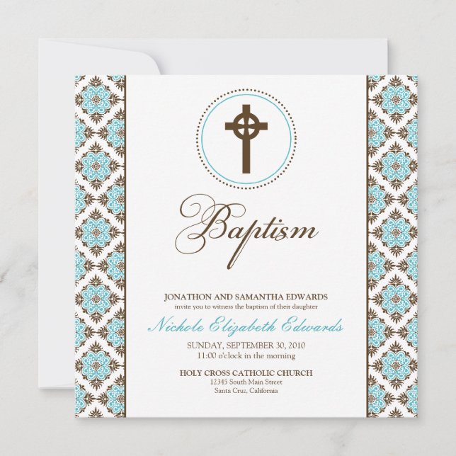 Invitation au baptême de grâce Vintage (chocolat/a (Devant)