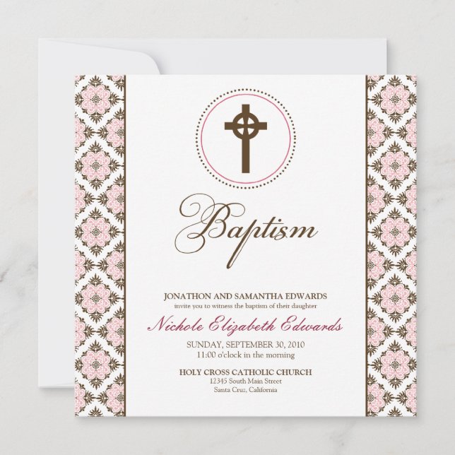 Invitation au baptême de grâce Vintage (chocolat/r (Devant)