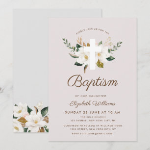 invitation au baptême de magnolia floral