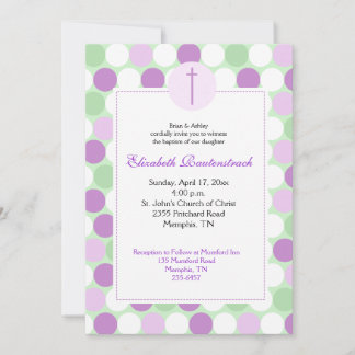 Invitation au baptême de points multicolores viole