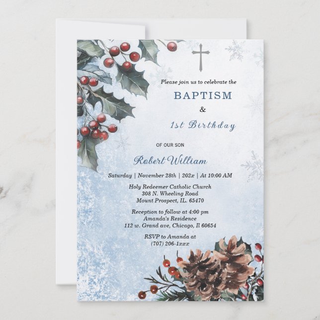 Invitation au baptême d'hiver et 1er anniversaire (Devant)