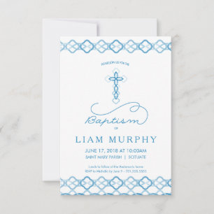 Invitation au baptême du garçon - Croix Bleue chic
