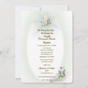 Invitation au baptême fleuri vert&blanc
