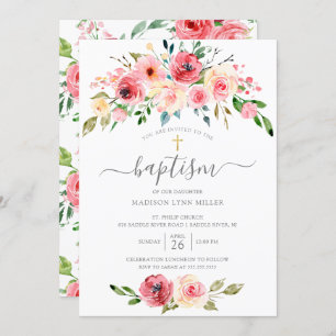 Invitation au baptême floral Rose de Springtime Pe