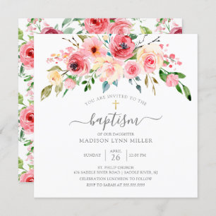 Invitation au baptême floral Rose de Springtime Pe