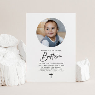 Invitation au baptême minimaliste de photo ronde