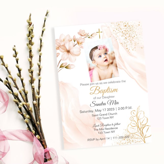 Invitation au baptême neutre en or (Gold Neutral Baptism Invite)