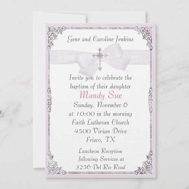 Invitation au baptême rose et blanc (Devant)