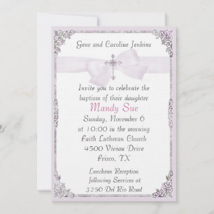 Invitation au baptême rose et blanc
