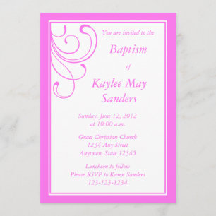 Invitation au baptême rose personnalisée ou autre