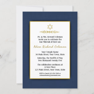 Invitation au bar Mitzvah Dark Blue and Gold