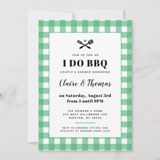 Invitation au barbecue J'fais Plaid vert et blanc (Devant)