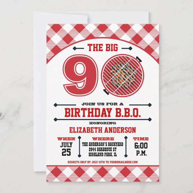 Invitation au barbecue pour le 90e anniversaire (Devant)