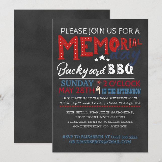 Invitation au BBQ de la Fête de la Mémoire (Devant / Derrière)